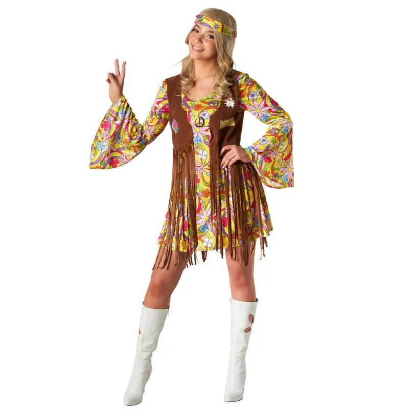 Gelbes Hippie Kostüm Kleid Für Frauen 3 Gelbes Hippie Kostüm Kleid Für Frauen