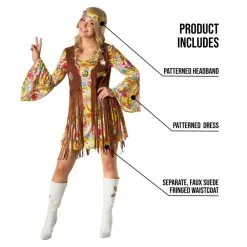 Gelbes Hippie Kostüm Kleid Für Frauen 8 Gelbes Hippie Kostüm Kleid Für Frauen -Kostüme für Männer Verkäufe 887513099147.pt01
